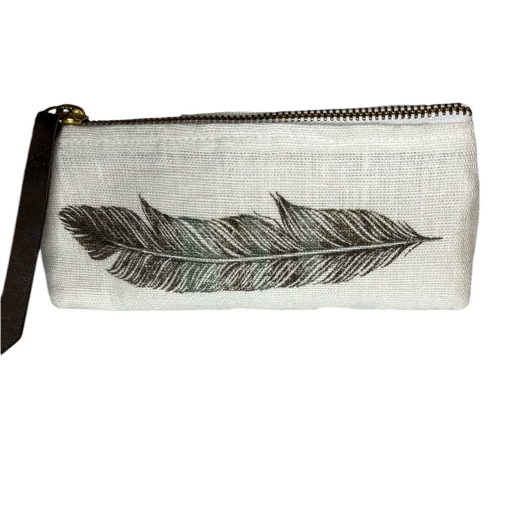 Danica Studios Single Feather small zipper pouch 100% Cotton Leather Pull Strip